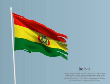 Bolivya 'nın eski ulusal bayrağı. Mavi arka planda dalgalı yırtık kumaş. Gerçekçi vektör illüstrasyonu