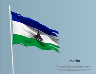Lesotho 'nun eski ulusal bayrağı. Mavi arka planda dalgalı yırtık kumaş. Gerçekçi vektör illüstrasyonu