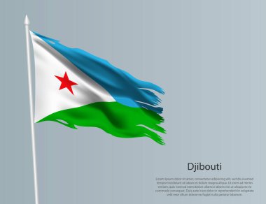 Cibuti 'nin eski ulusal bayrağı. Mavi arka planda dalgalı yırtık kumaş. Gerçekçi vektör illüstrasyonu