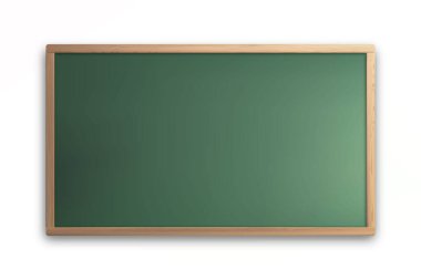Ahşap çerçeveli okul tahtası, sınıf duvarında izole edilmiş karatahta.