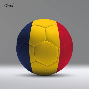 Stüdyo arka planında Çad 'ın bayrağı olan 3D gerçekçi futbol topu, futbol afişi şablonu