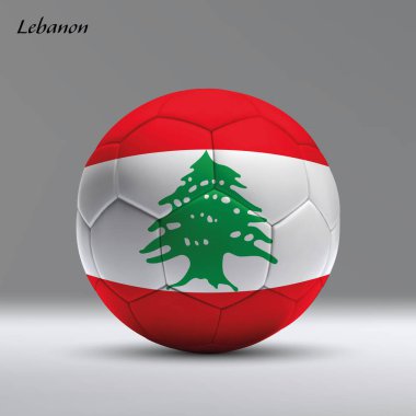 Stüdyo arka planında Lübnan bayrağı olan 3D gerçekçi futbol topu, futbol afişi