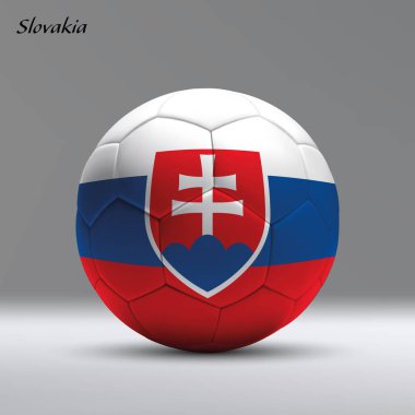 Stüdyo arka planında Slovakya bayrağı olan 3D gerçekçi futbol topu, futbol afişi şablonu