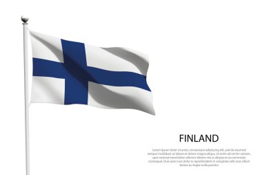 Finlandiya bayrağı beyaz arka planda dalgalanmayı izole etti