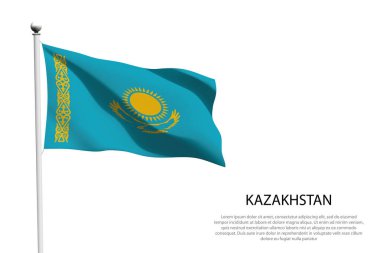 Ulusal Kazakistan bayrağı beyaz zemin üzerinde dalgalanıyordu