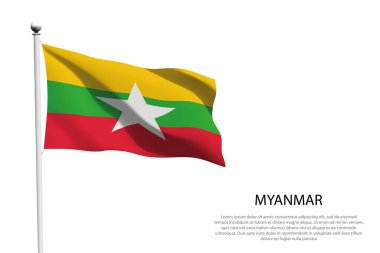 Myanmar 'ın milli bayrağı beyaz arkaplanda dalgalanıyor