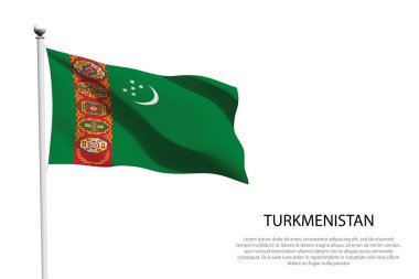 Türkmenistan ulusal bayrağı beyaz arkaplanda dalgalanıyor