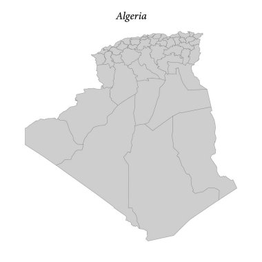 İlçe sınırlarıyla Cezayir 'in basit düz haritası 