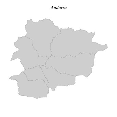 İlçe sınırları olan basit düz Andorra Haritası 