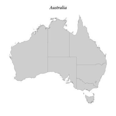 Bölge sınırlarıyla Avustralya 'nın basit düz haritası 