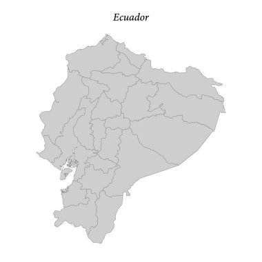 İlçe sınırları olan basit düz Ekvador Haritası 