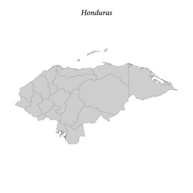 İlçe sınırları olan basit düz Honduras Haritası 