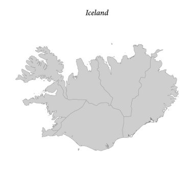 İlçe sınırlarıyla İzlanda 'nın basit düz haritası 