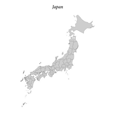 Japonya 'nın bölge sınırlı basit düz haritası 