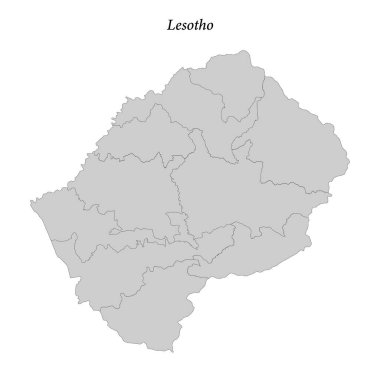 İlçe sınırları ile Lesotho basit düz haritası 