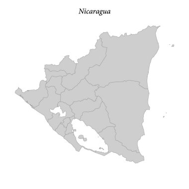 Yerel sınırları olan basit düz Nikaragua Haritası 