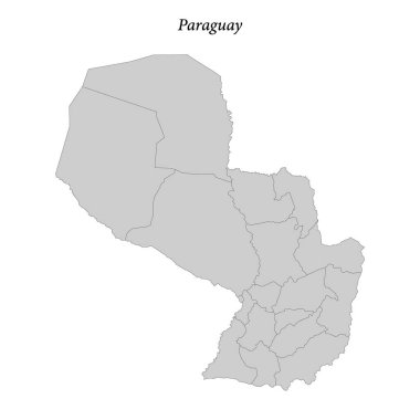 İlçe sınırları olan basit düz Paraguay Haritası 