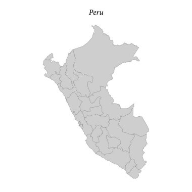 İlçe sınırları ile basit düz Peru Haritası 