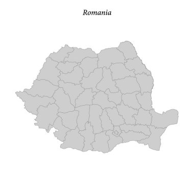 Romanya 'nın bölge sınırlı basit düz haritası 