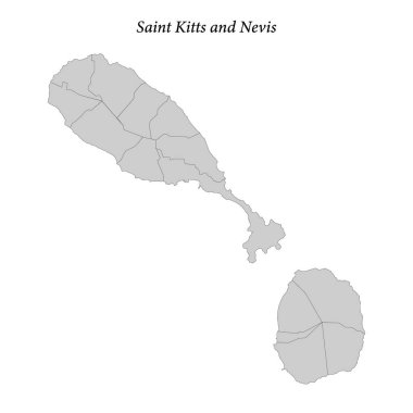 Saint Kitts ve Nevis 'in bölge sınırlı basit düz haritası. 
