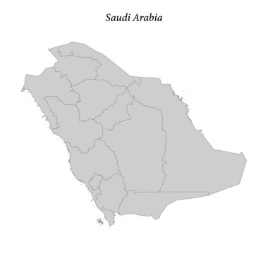 İlçe sınırları olan Suudi Arabistan 'ın basit düz haritası 