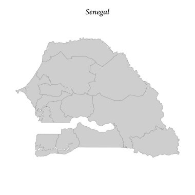 Senegal 'in bölge sınırlı basit düz haritası 