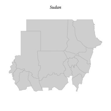 İlçe sınırları olan basit düz Sudan Haritası 