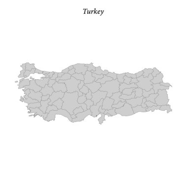 İlçe sınırları olan Türkiye 'nin basit düz haritası 