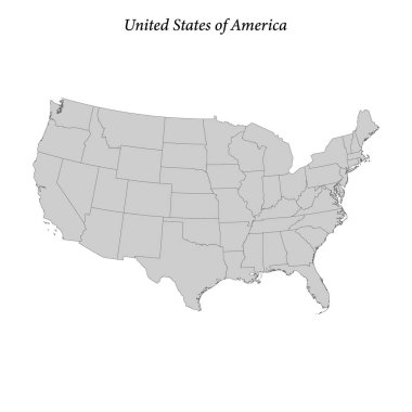İlçe sınırlarıyla Amerika Birleşik Devletleri 'nin basit düz haritası 