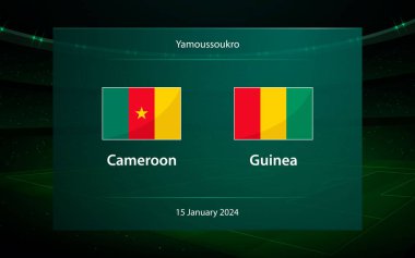 Kamerun Gine 'ye karşı. Futbol skorbord yayını grafik futbol şablonu