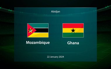 Mozambik Gana 'ya karşı, futbol skorbord yayınları grafik futbol şablonu