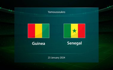 Gine, Senegal 'e karşı. Futbol skorbord yayını grafik futbol şablonu