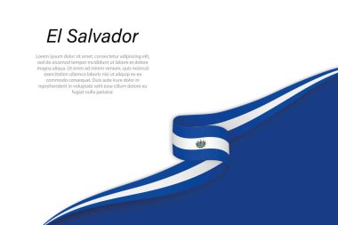 El Salvador 'un telif uzayı arka planına sahip dalga bayrağı. Sancak veya kurdele vektör şablonu
