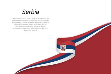 Telif alanı arka planına sahip Sırbistan bayrağı dalgalansın. Sancak veya kurdele vektör şablonu