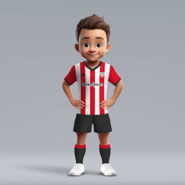 Athletic Bilbao futbol forması içinde 3D sevimli genç futbolcu. Futbol takımı forması