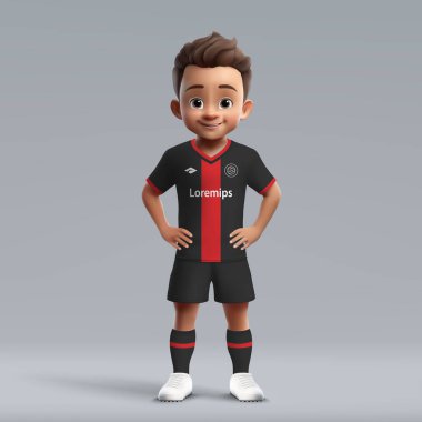 Bayer Leverkusen futbol forması içinde 3D sevimli genç futbolcu. Futbol takımı forması