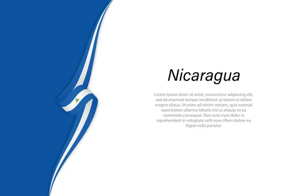 stock vector Wave flag of Nicaragua with copyspace background. Banner or ribbon vector template