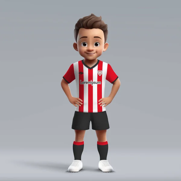 Cartoon Bonito Jovem Jogador Futebol Athletic Bilbao Uniforme Futebol Camisola — Vetor de Stock