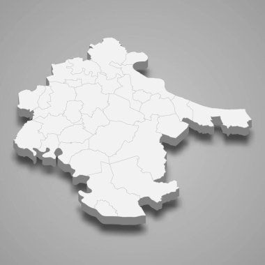 Vukovar-Syrmia 'nın 3d izometrik haritası Hırvatistan' da bir ilçe, vektör illüstrasyonudur.