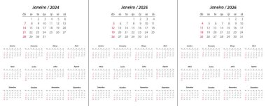 Takvim 2024, Takvim 2025, Takvim 2026 Portekizce Dil Haftası Pazar günü şirket tasarım planlama şablonu başlat