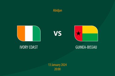 Fildişi Sahili, Gine-Bissau futbol skor tabelasına karşı. Futbol Afrika Turnuvası 2023 için yayın şablonu.