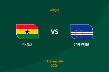 Gana, Cape Verde futbol skor tablosuna karşı. Futbol Afrika Turnuvası için şablon 2023.