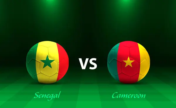 Сенегал Против Камеруна Футбольный Табло Трансляции Шаблон Футбольного Турнира Африки — стоковый вектор