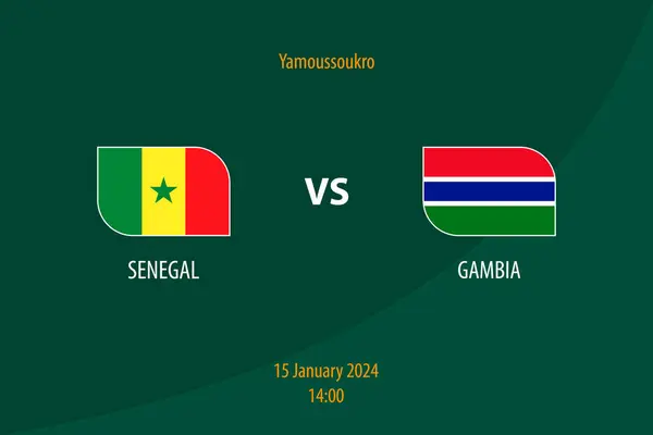 Senegal Gambia Calcio Scoreboard Modello Trasmissione Torneo Calcio Africa 2023 — Vettoriale Stock