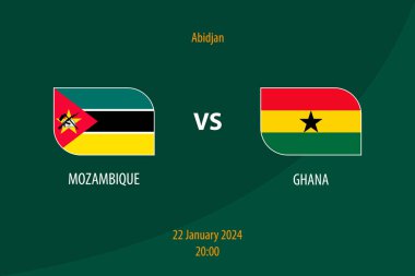 Mozambik, Gana futbol skor tabelasına karşı. 2023 futbol Afrika turnuvası için yayın şablonu.