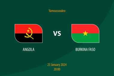 Angola, Burkina Faso 'ya karşı futbol afrika turnuvasının 2023 yılındaki skorbordu yayın şablonu.