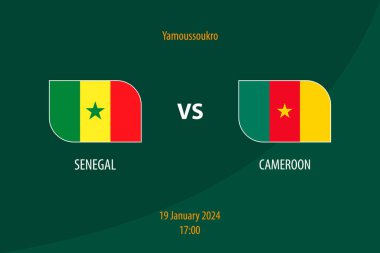 Senega, Kamerun futbol skor tablosuna karşı. 2023 futbol Afrika turnuvası için yayın şablonu.