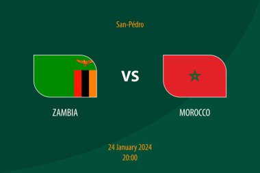 Zambiya, Fas futbol skor tablosuna karşı. Futbol Afrika Turnuvası 2023 için yayın şablonu.