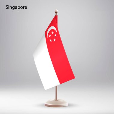 Bayrak standında asılı duran Singapur bayrağı. Zirve veya konferans sunumu için kullanılabilir