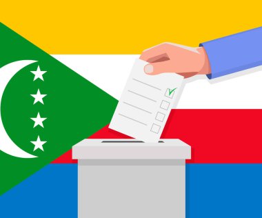 Komoros seçim konsepti. El, oy sandığına ilan verdi.